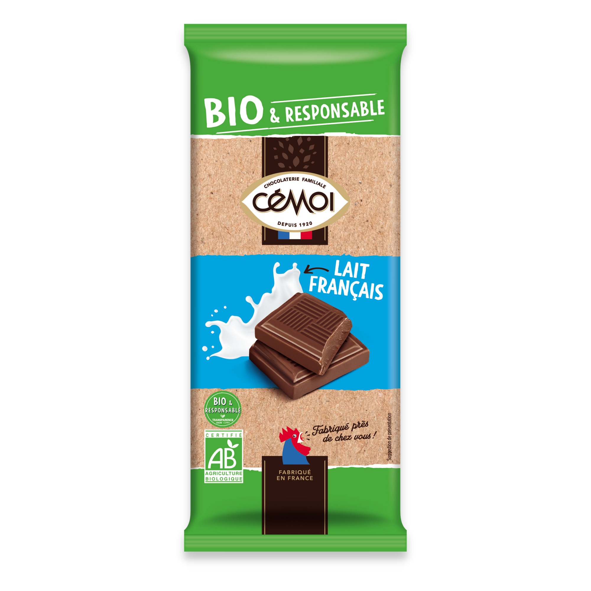Tablette de chocolat au lait Bio Cémoi