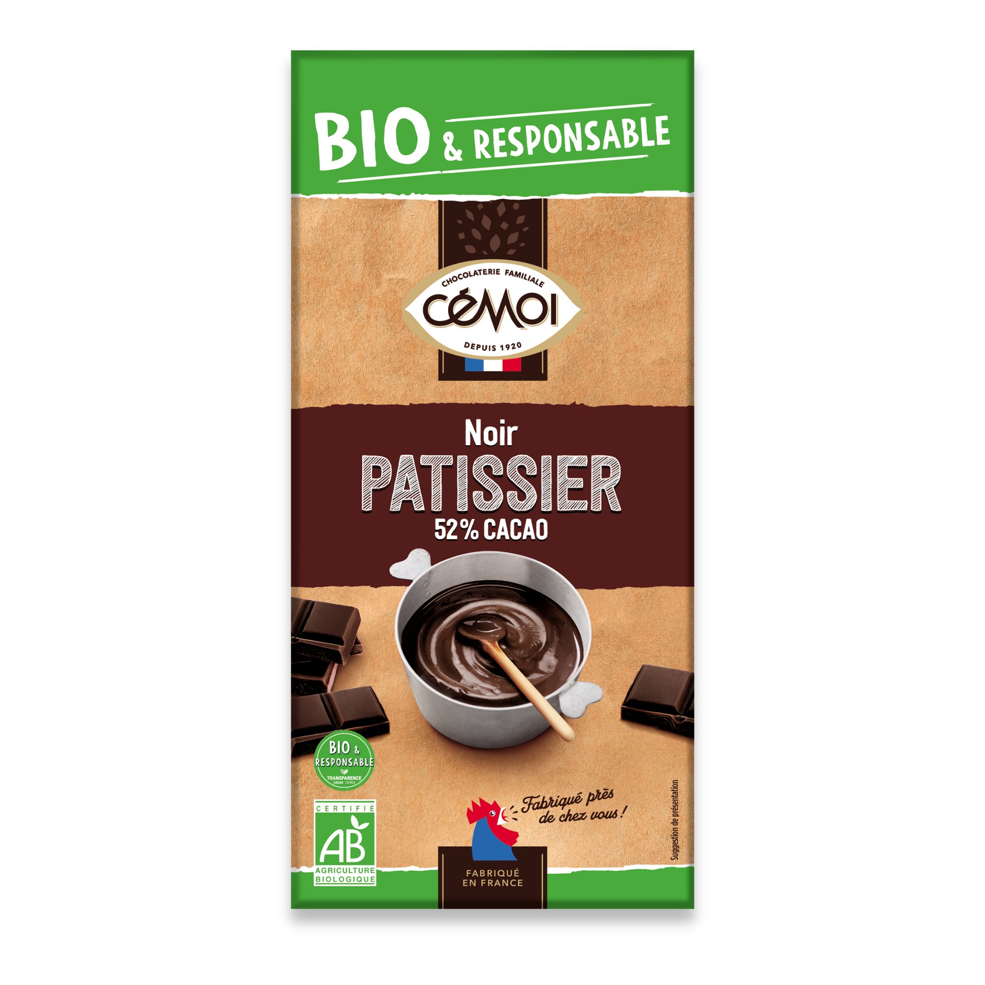 Une tablette chocolat Noi Bio Cémoi 52% de cacao 