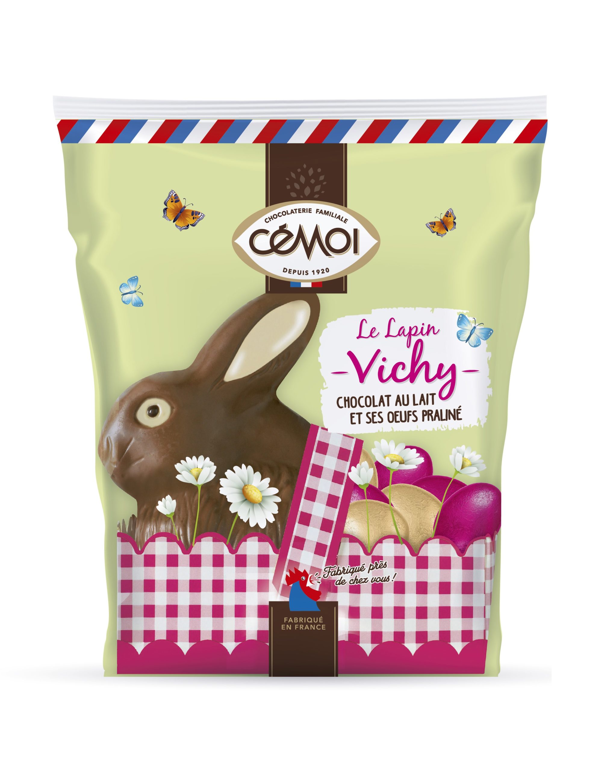 Le lapin Vichy au chocolat au lait et ses oeufs praliné, 154g