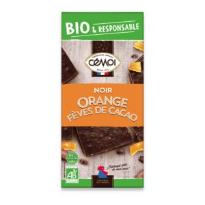 Tablette Bio Gourmande Chocolat Noir Huile Essentielle d'Oranger & Eclats de Fèves Cémoi