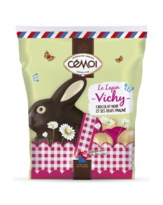 Le lapin Vichy au chocolat noir et ses oeufs pralinés Cémoi