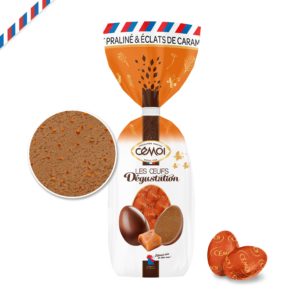 Œufs Dégustation Chocolat au Lait Praliné Eclats de caramel Cémoi